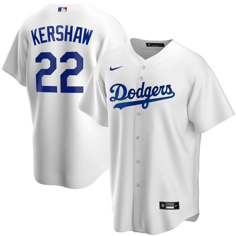 2020 MLB Men Los Angeles Dodgers Clayton Kershaw Nike White Home 2020 Replica Player Jersey 1->los angeles dodgers->MLB Jersey